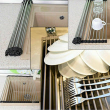 Load image into Gallery viewer, Disk drying rolling rack - Kitchen Dish Drying Rack Over Sink Roll-up Dry Drainers Stainless Steel Foldable
